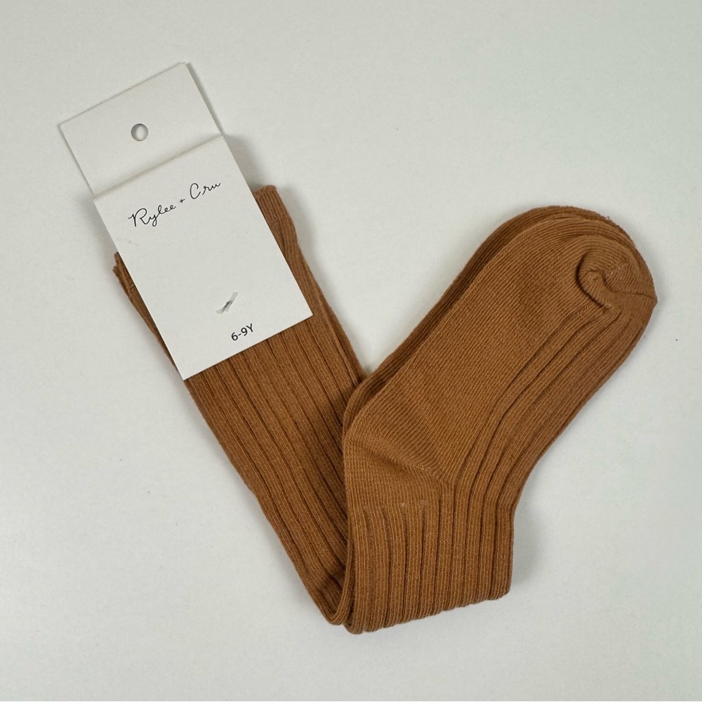 Rylee + Cru Solid Ribbed Socks in Bronze